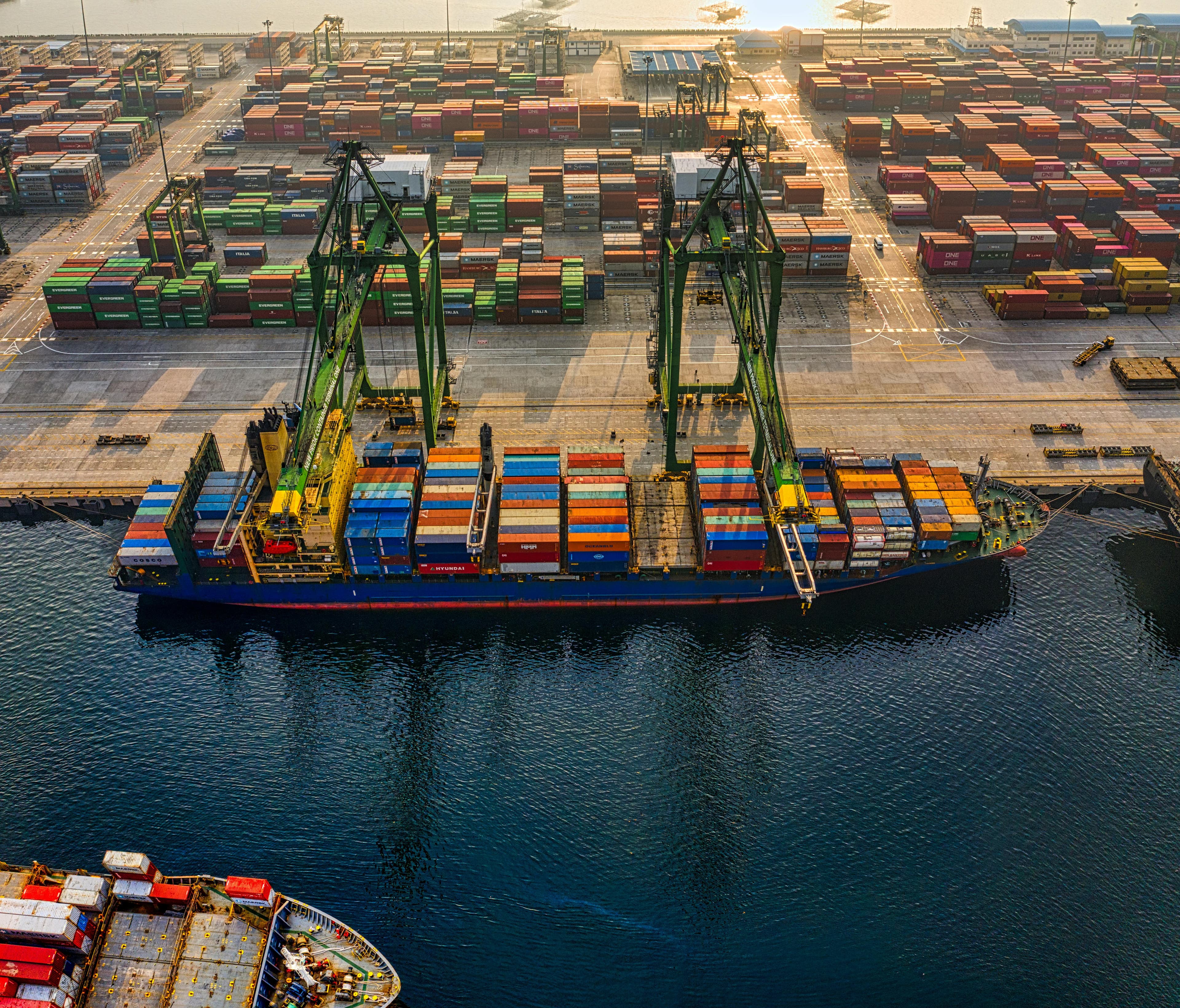 Aerial view of destination container port